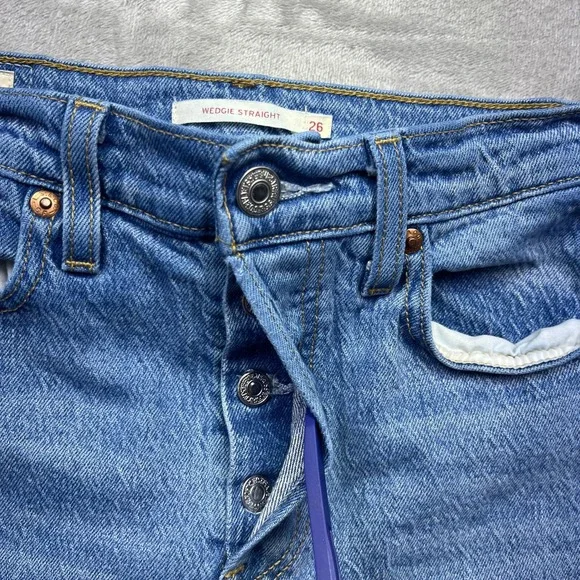 Levi's Wedgie Straight Jeans High Rise Button Fly Denim Casual Sz 26 Grunge Boho - Picture 5 of 14